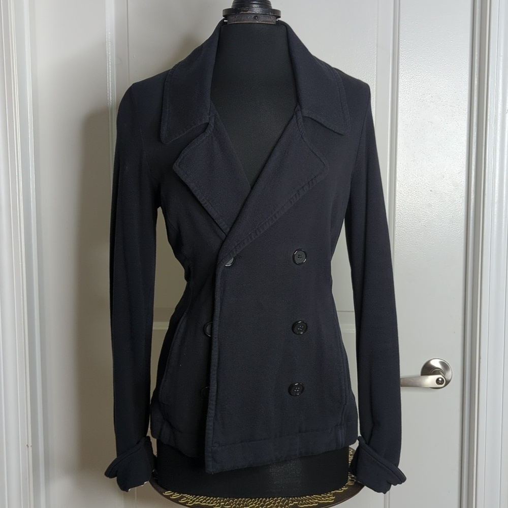 James Perse LA Double Breasted Soft Cotton Jersey Knit Jacket Blazer Black 3 M/L - Picture 2 of 13